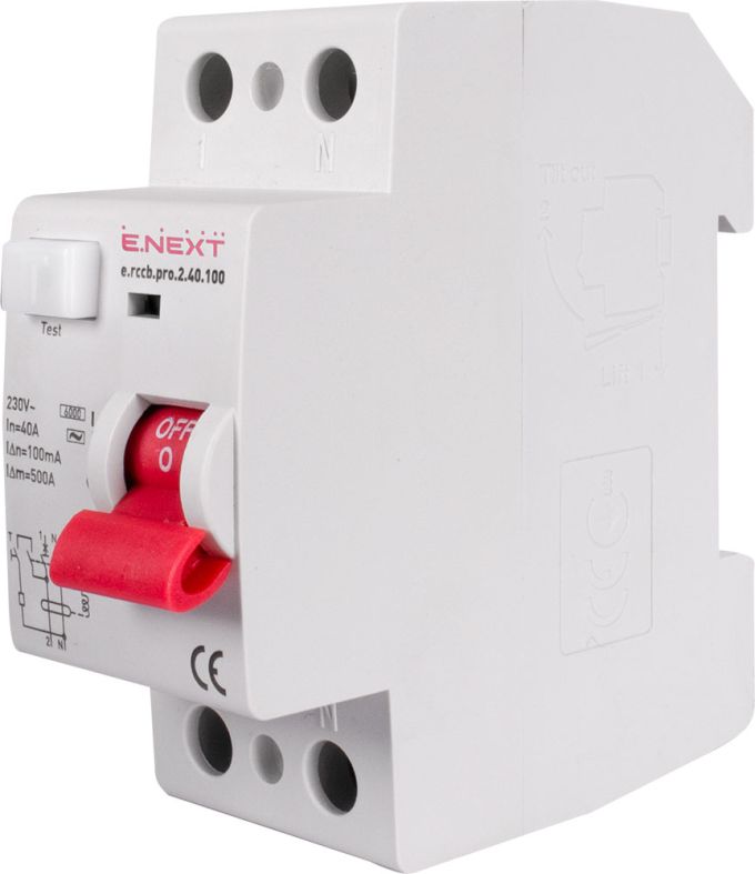 Выключатель дифференциального тока e.rccb.pro.2.40.100, 2р, 40А, 100мА