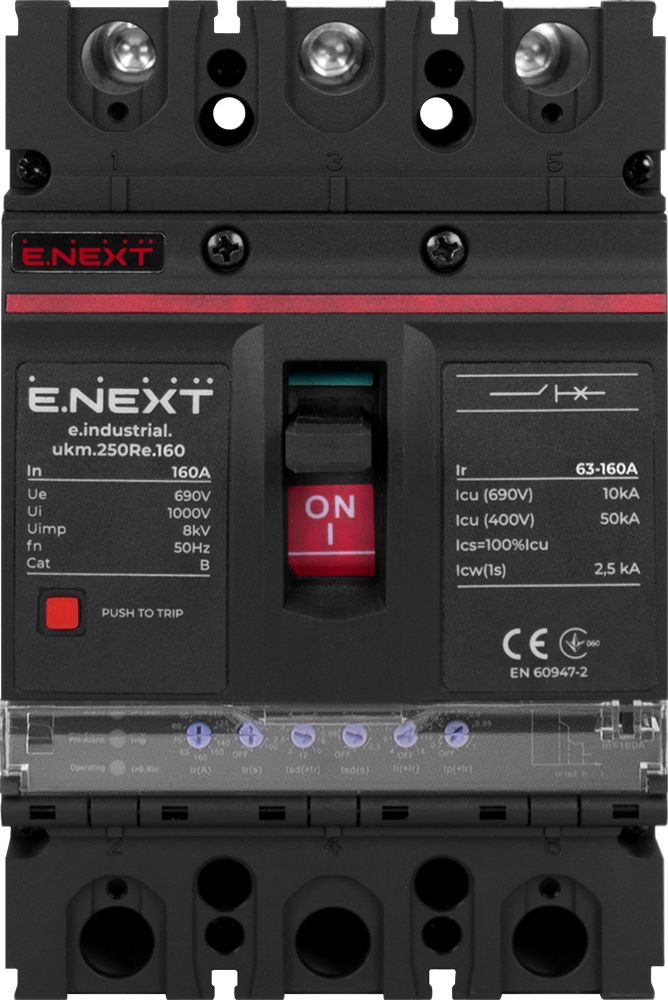 Силовой автоматический выключатель e.industrial.ukm.250Re.160 с электронным расцепителем, 3р, 160А