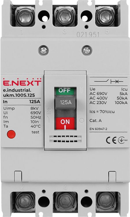 Силовий автоматичний вимикач e.industrial.ukm.100S.125, 3р, 125А