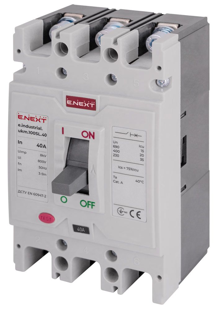 Силовий автоматичний вимикач e.industrial.ukm.100SL.40, 3р, 40А