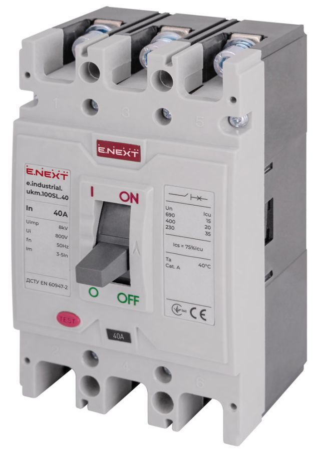 Силовий автоматичний вимикач e.industrial.ukm.100SL.40, 3р, 40А