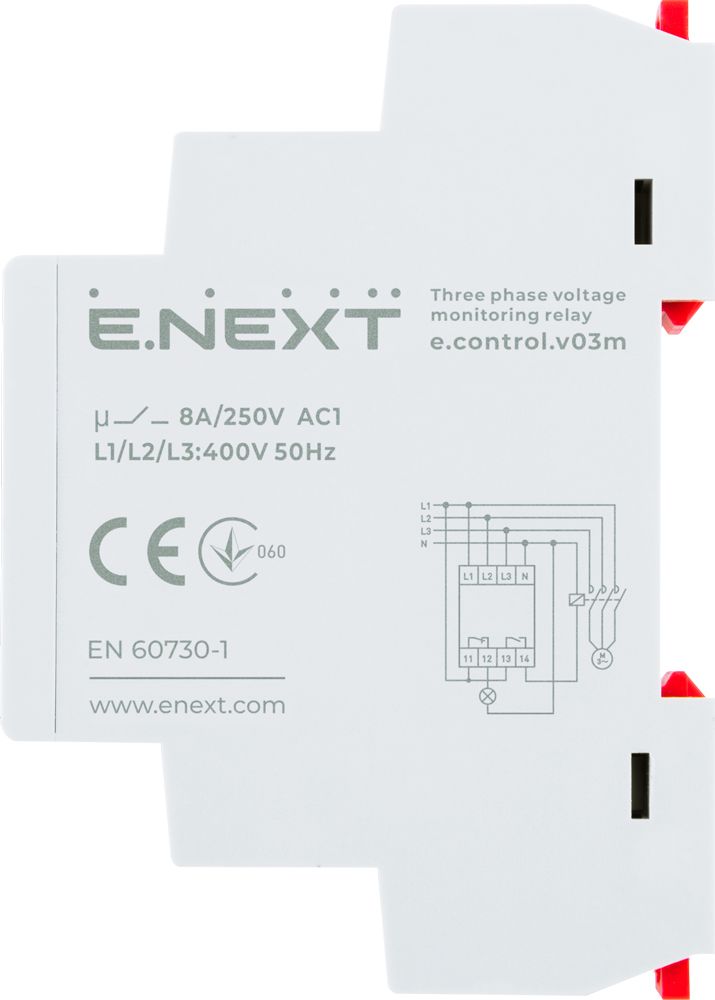 Реле контролю напруги трифазне нерегульоване e.control.v03m