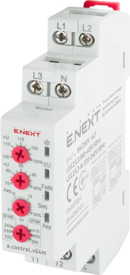 Реле контролю напруги трифазне регульоване e.control.v04m