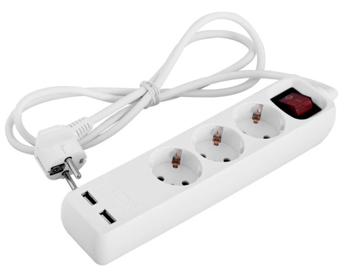 Подовжувач e.es.3.1.5.z.s.b.2.usb 3 гнізда, 1.5м, з з/к з USB-зарядкою, з вимикачем, baby protect