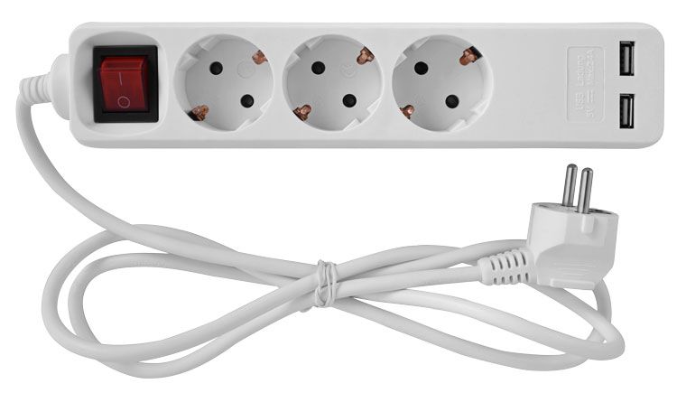 Подовжувач e.es.3.1.5.z.s.b.2.usb 3 гнізда, 1.5м, з з/к з USB-зарядкою, з вимикачем, baby protect