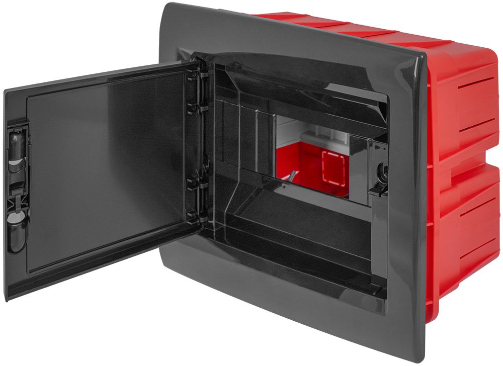 Корпус пластиковий на  8 модулів e.plbox.pro.w.08b.black вбудованний, чорний з непрозорими дверцятам