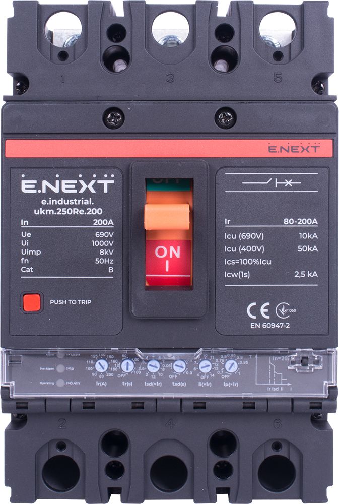 Силовой автоматический выключатель e.industrial.ukm.250Re.200 с электронным расцепителем, 3р, 200А
