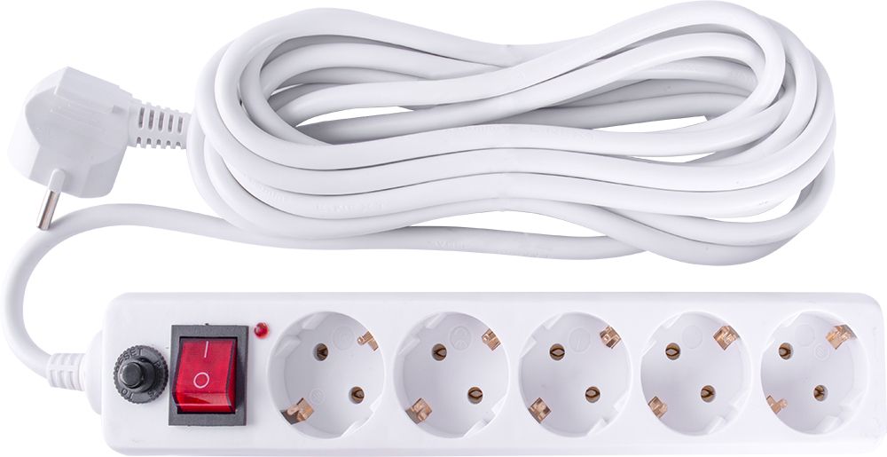 Подовжувач e.es.5.5.z.s.f 5 гнізд, 5м, з з/к, з вимикачем та запобіжником