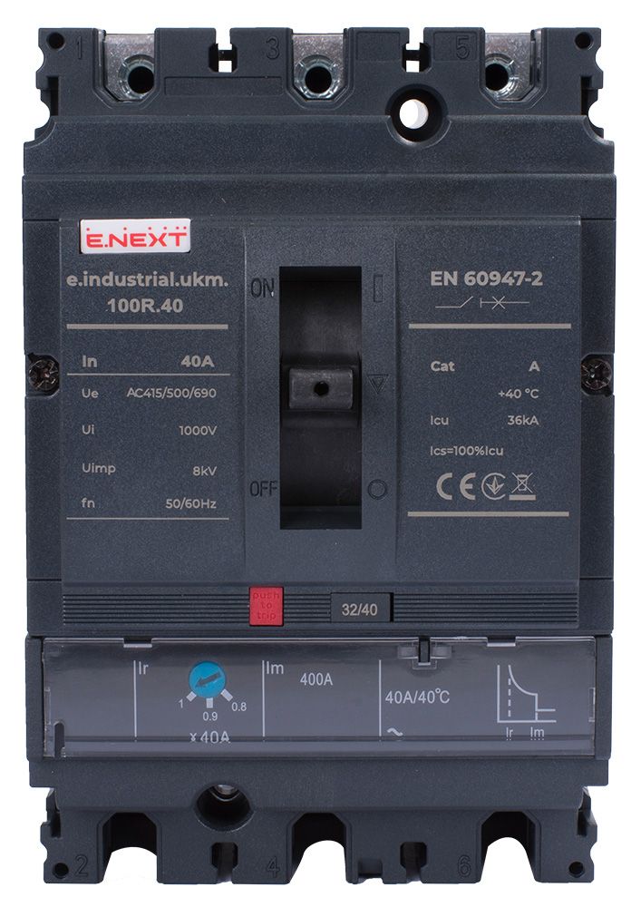 Силовий автоматичний вимикач e.industrial.ukm.100R.40 з регулюванням, 3р, 40А
