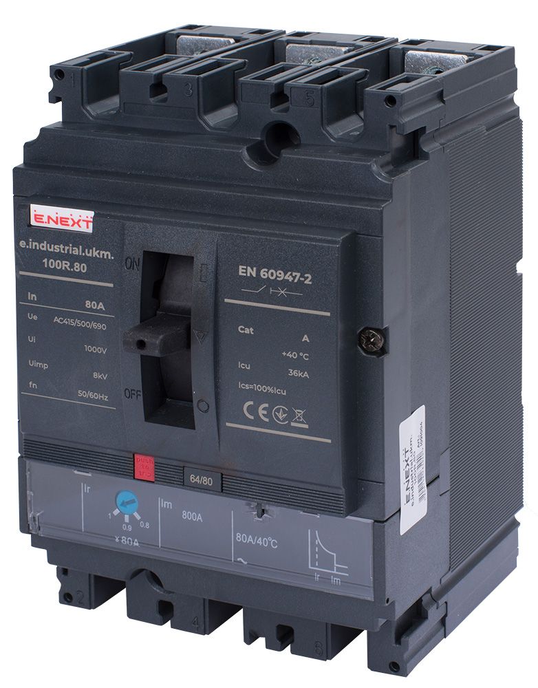 Силовий автоматичний вимикач e.industrial.ukm.100R.80 з регулюванням, 3р, 80А