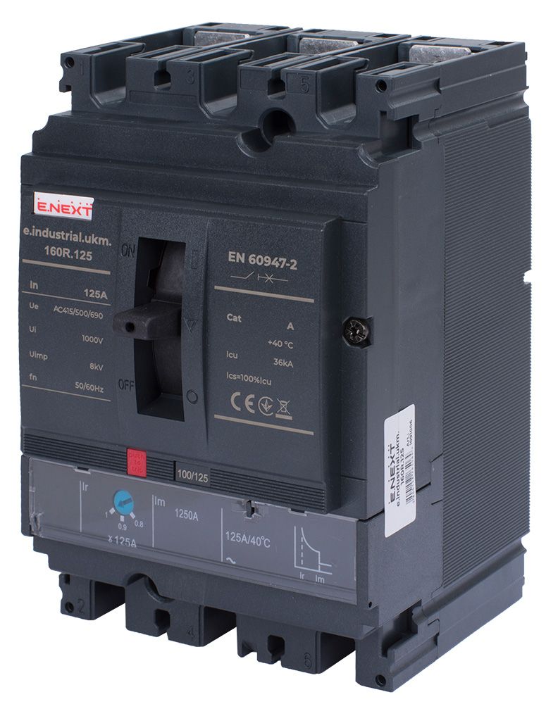 Силовий автоматичний вимикач e.industrial.ukm.160R.125 з регулюванням, 3р, 125А