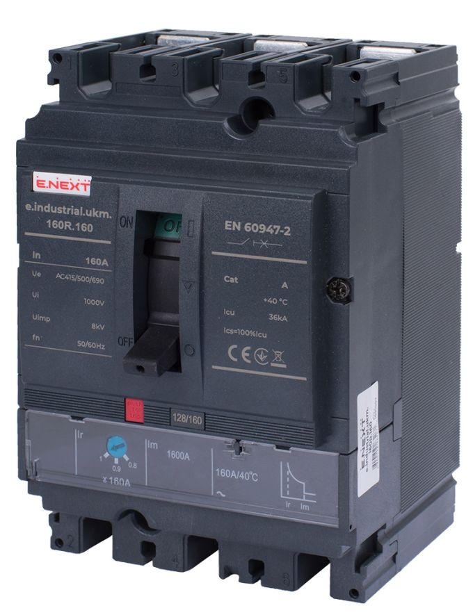 Силовой автоматический выключатель e.industrial.ukm.160R.160 с регулировкой, 3р, 160А