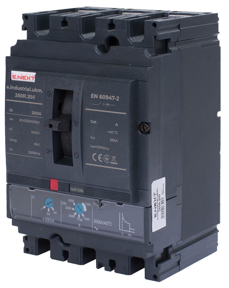 Силовой автоматический выключатель e.industrial.ukm.250R.200 с регулировкой, 3р, 200А
