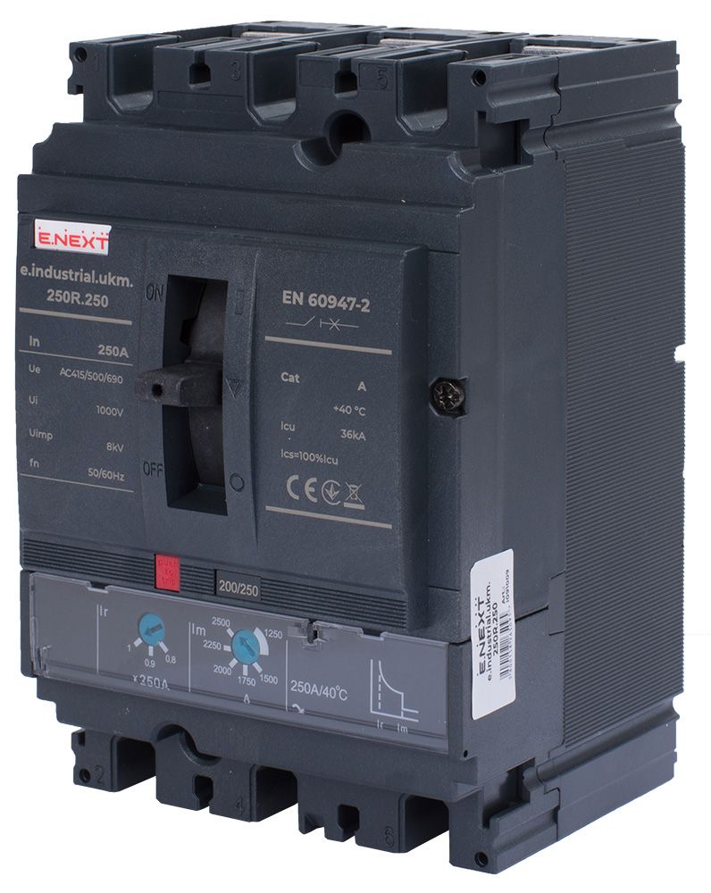 Силовой автоматический выключатель e.industrial.ukm.250R.250 с регулировкой, 3р, 250А