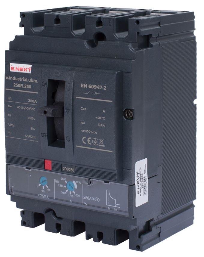 Силовой автоматический выключатель e.industrial.ukm.250R.250 с регулировкой, 3р, 250А