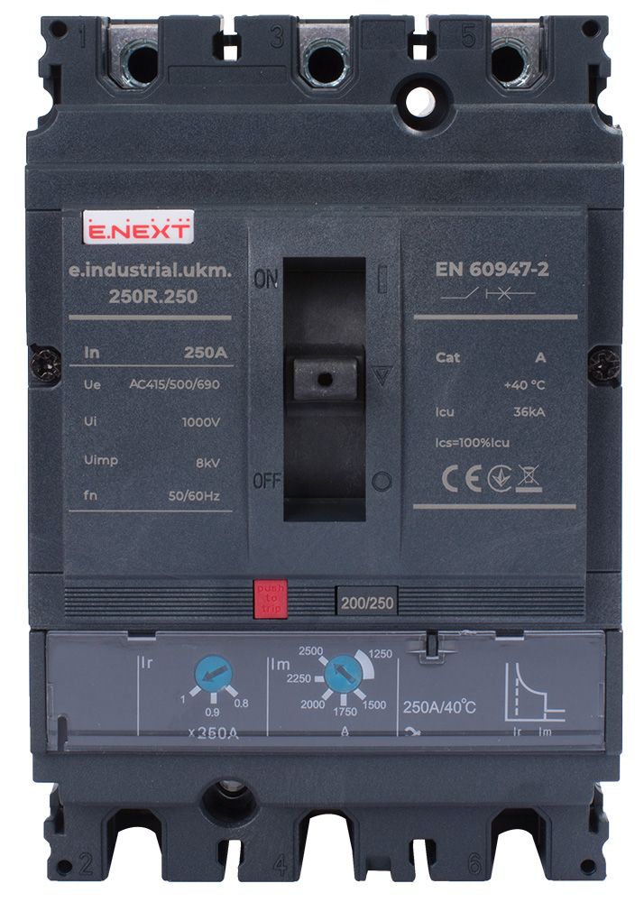 Силовой автоматический выключатель e.industrial.ukm.250R.250 с регулировкой, 3р, 250А