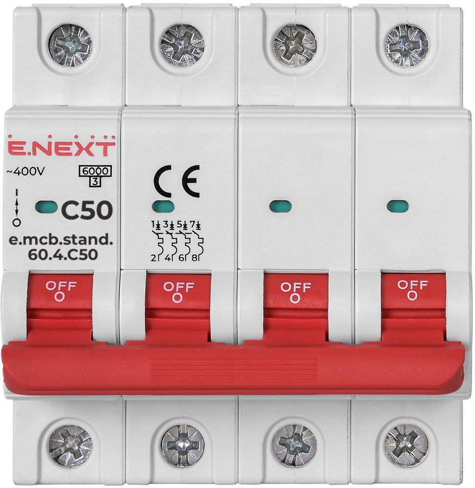 Модульний автоматичний вимикач e.mcb.stand.60.4.C50, 4р, 50А, C, 6кА