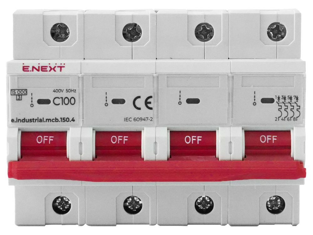 Модульний автоматичний вимикач e.industrial.mcb.150.4.C100, 4р, 100A, C, 15кА