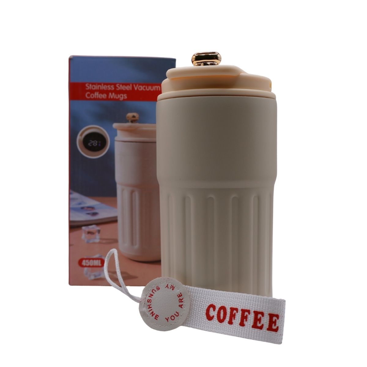 Термокружка 316 із нержавіючої сталі з LED-дисплеєм температури, 450 мл, біла