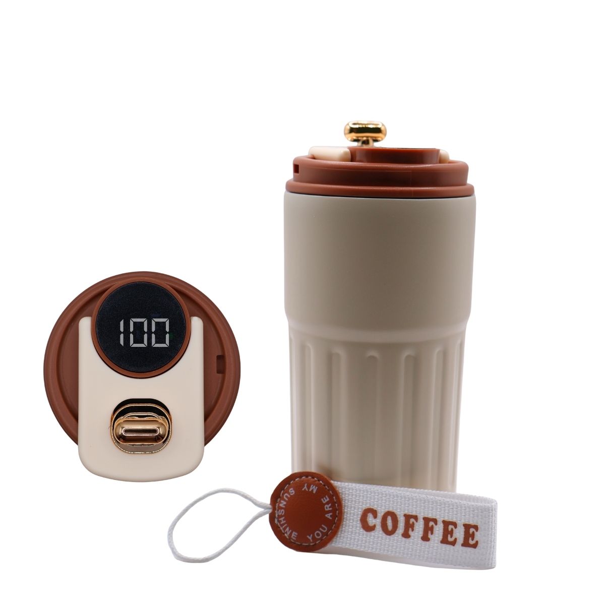 Термокружка 316 із нержавіючої сталі з LED-дисплеєм температури, 450 мл, коричнева