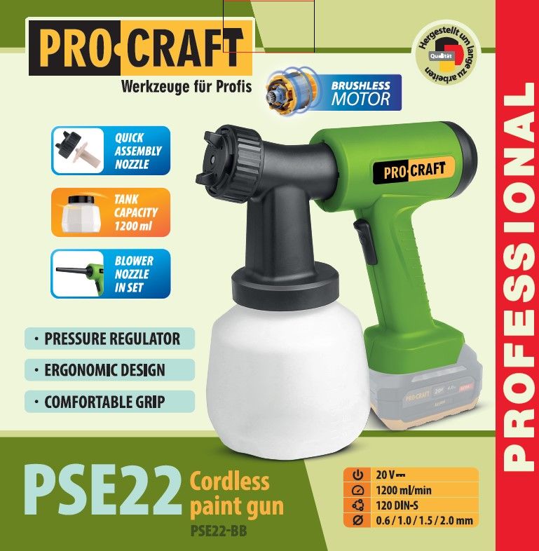 Акумуляторний фарбопульт та повітродувка Procraft PSE22 (без акб та зп)