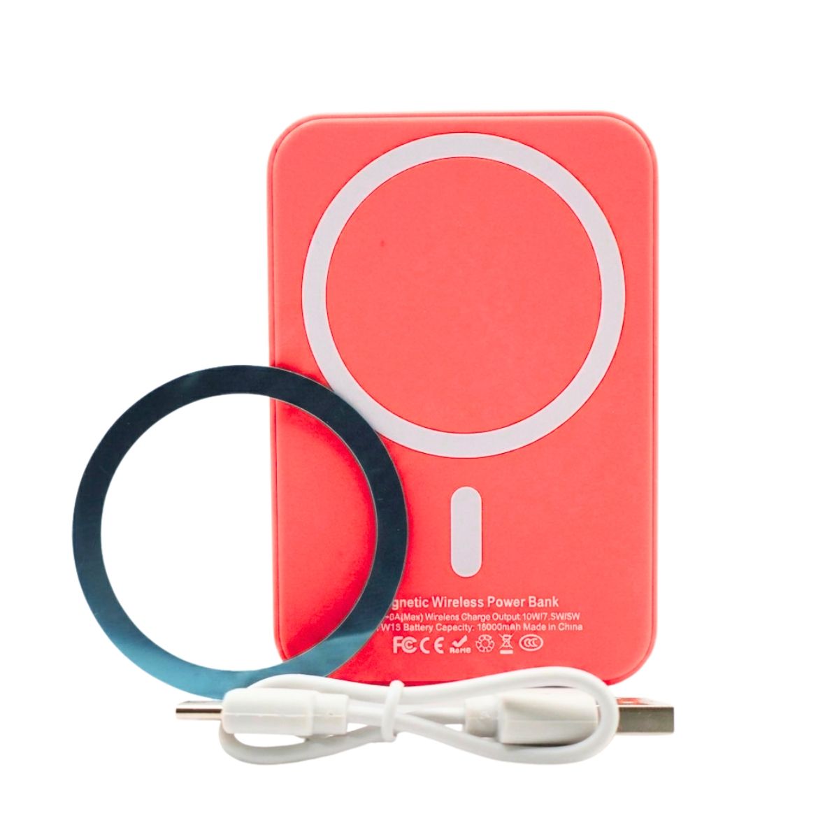 Power Bank 3000 мАг з бездротовою зарядкою, червоний