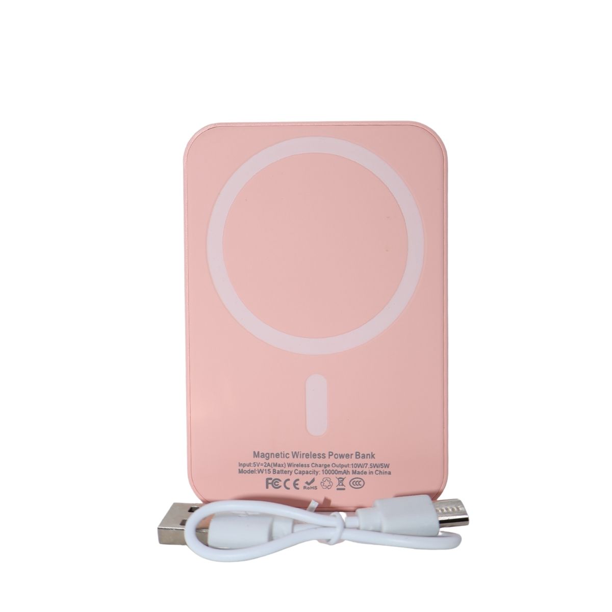 Power Bank 5000 мАг з бездротовою зарядкою, рожевий