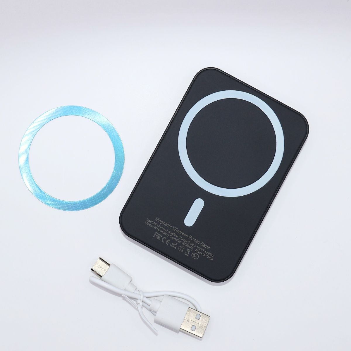 Power Bank 3000 мАг з бездротовою зарядкою, чорний