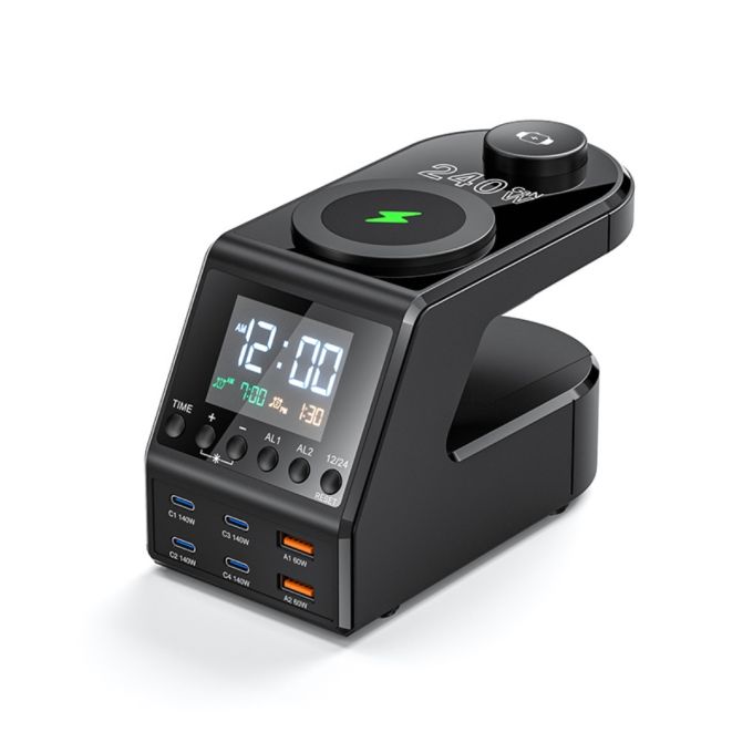 Багатофункціональний зарядний пристрій, 240 Вт, універсальний цифровий годинник