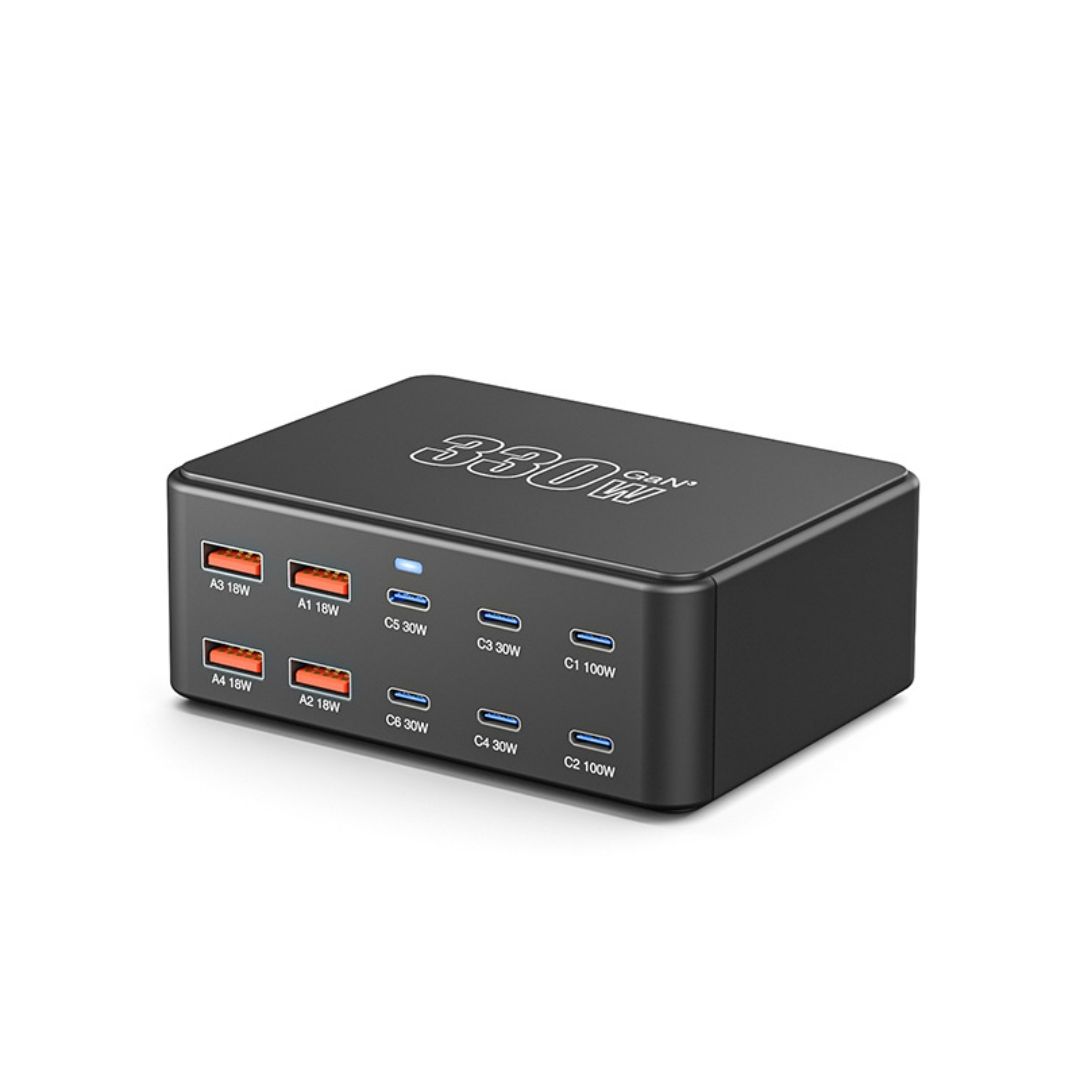 Потужний настільний зарядний пристрій Topzero 330W з 10 портами (6 Type-C + 4 USB-A) GaN Fast Chargi