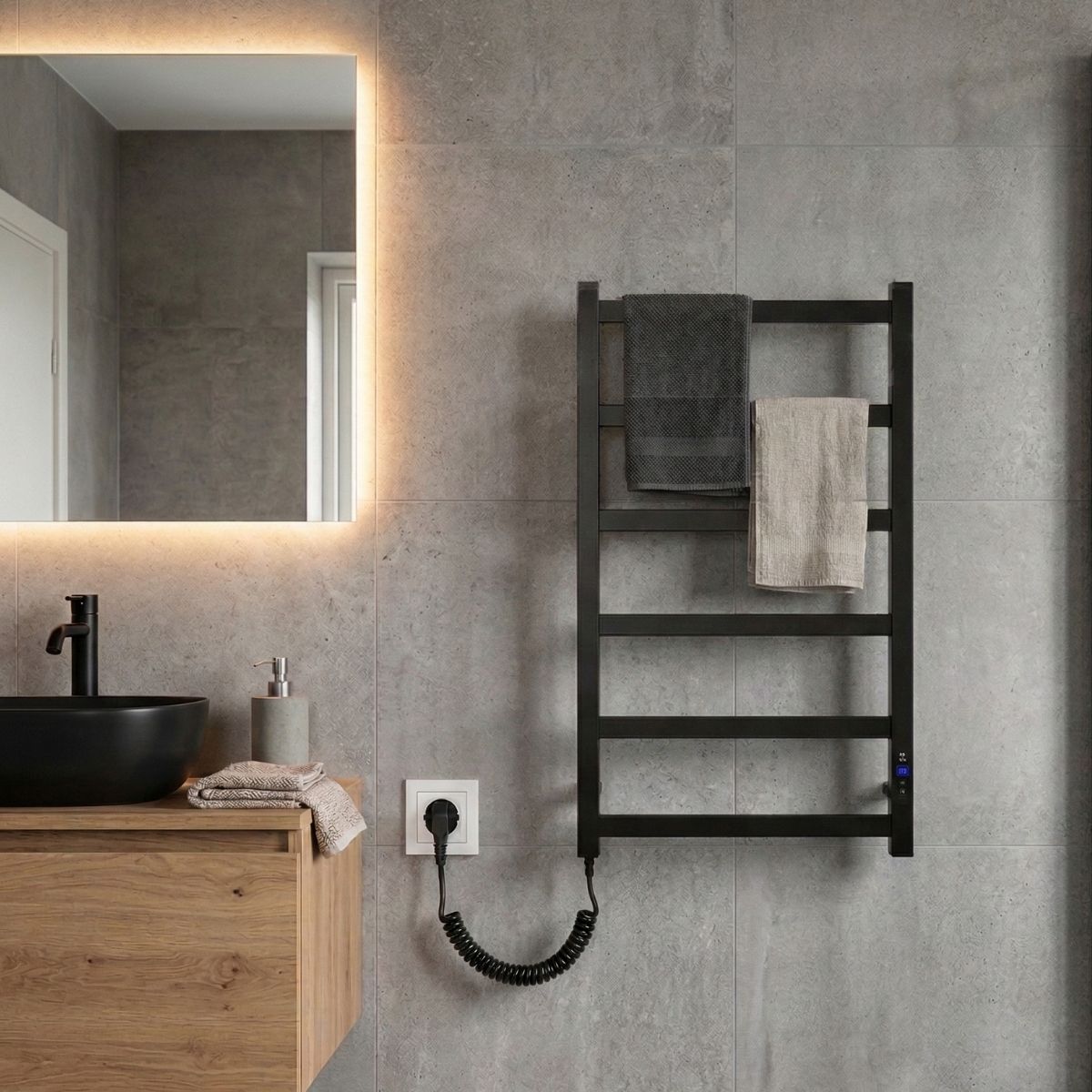 Рушникосушарка електрична Carino FLAVIA з дисплеєм Чорний матовий 790*490