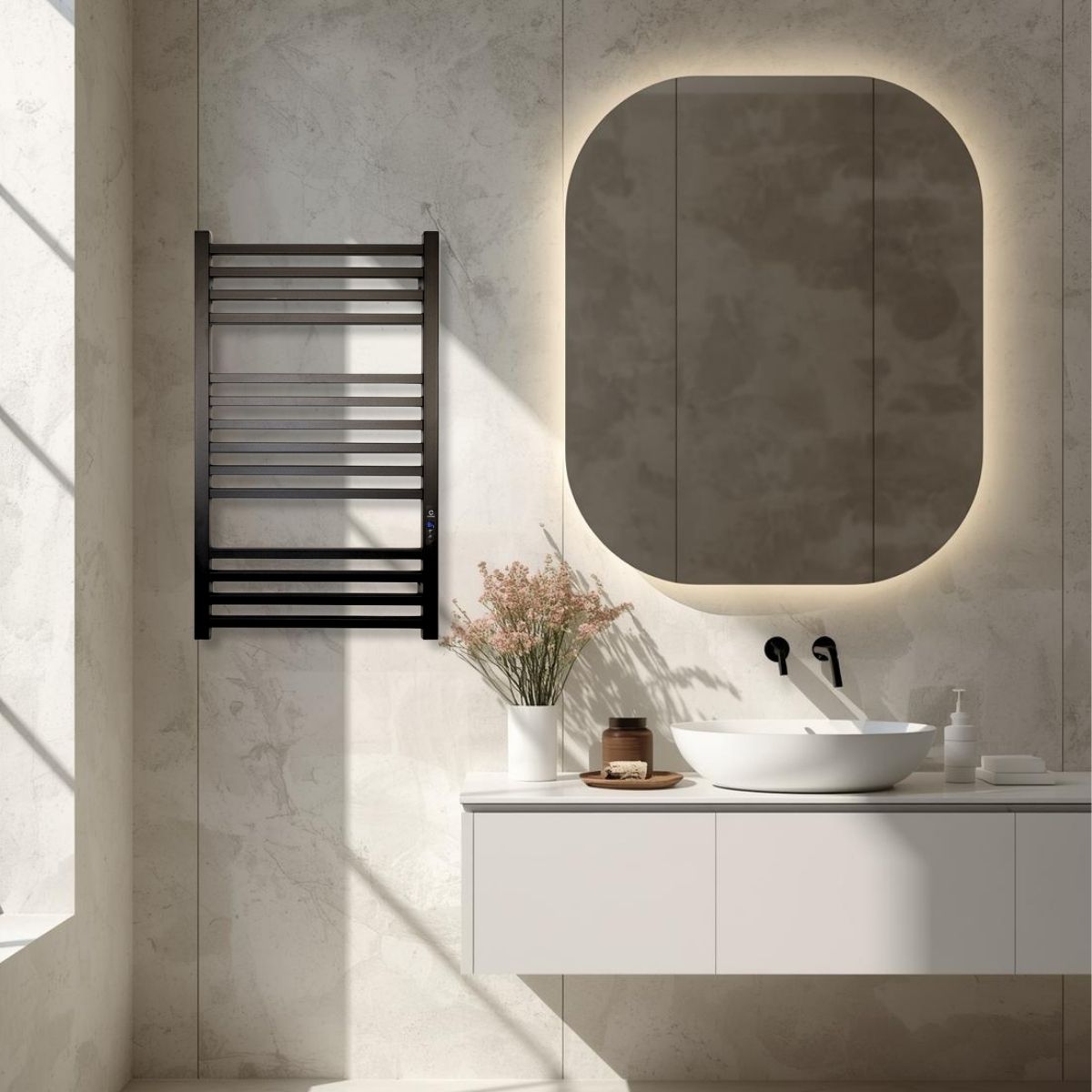 Рушникосушарка електрична Carino LORENZO з дисплеєм Чорний матовий 790*490