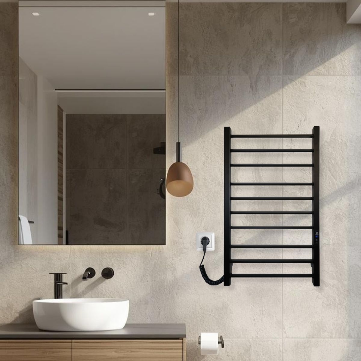 Рушникосушарка електрична Carino MAGRO з дисплеєм Чорний мат 790*490