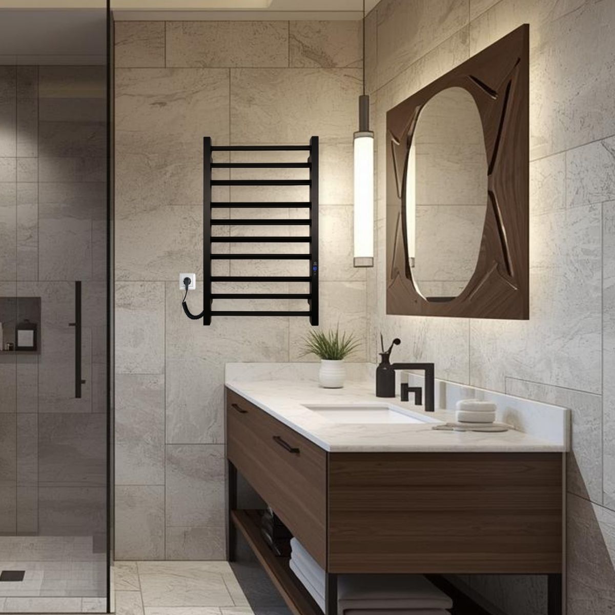 Рушникосушарка електрична Carino ROSA з дисплеєм Чорний мат 790*490