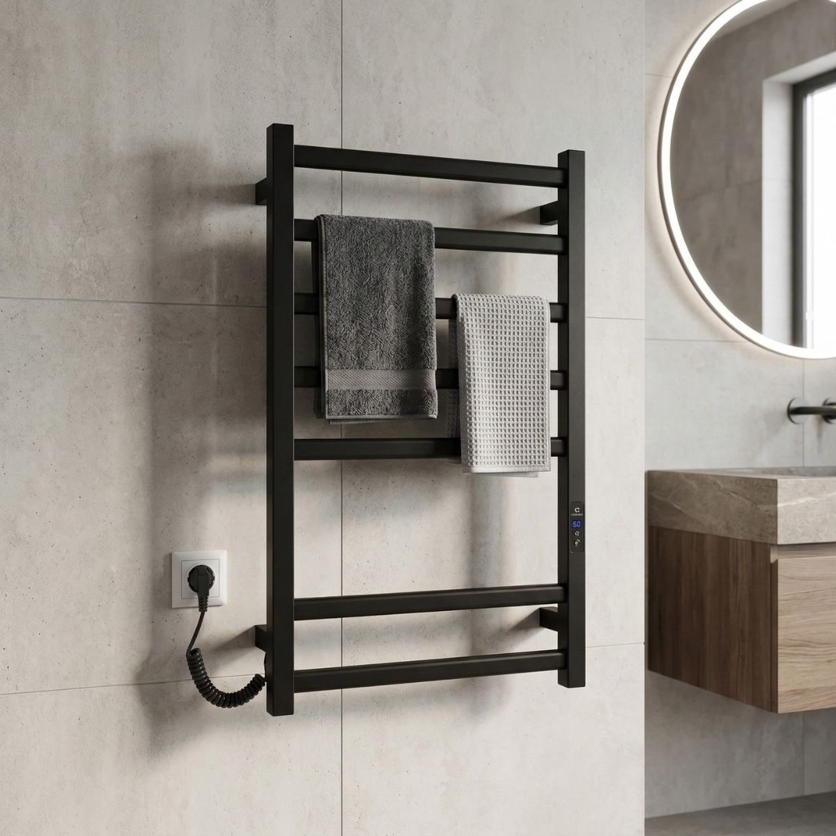 Рушникосушарка електрична Carino ALBA з дисплеєм Чорний мат 790*490