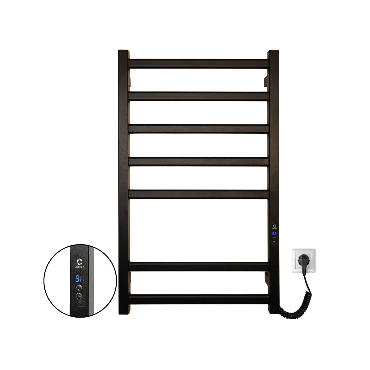Рушникосушарка електрична Carino ALBA з дисплеєм Чорний мат 790*490