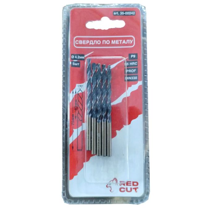 Свердло по металу Р-9 д. 4,2mm, "Red Cut", 5шт
