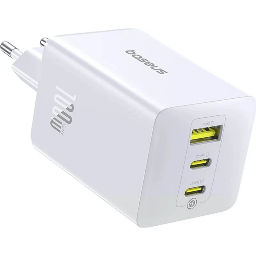 Зарядное устройство Baseus 2xUSB-C 65W + 1xUSB GaN + cable USB-C to USB-C 100W 1.0m белый (CCGP120202)