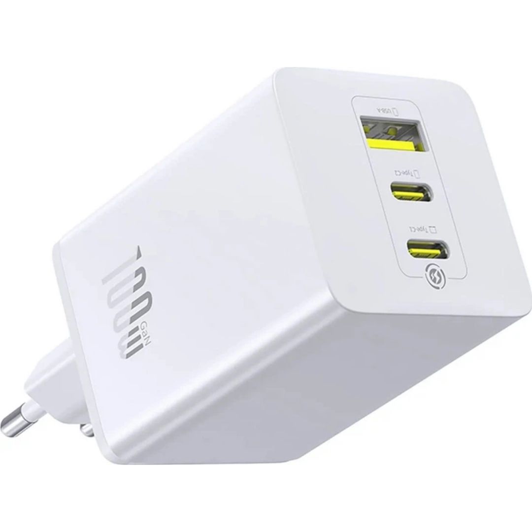 Зарядное устройство Baseus 2xUSB-C 65W + 1xUSB GaN + cable USB-C to USB-C 100W 1.0m белый (CCGP120202)