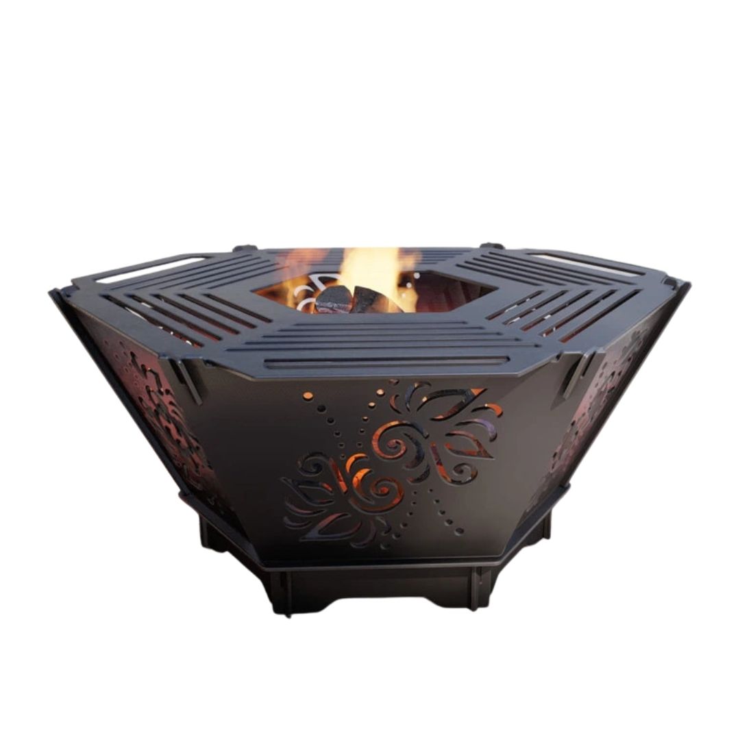Чаша для костра Carino шестигранная разборная V3 с решеткой гриль 760х707х333 мм, металл 3 мм без покрытия