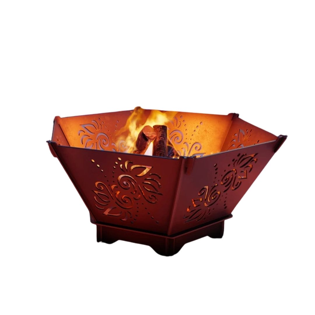 Чаша для костра Carino шестигранная разборная V3 с решеткой гриль 760х707х333 мм, металл 3 мм без покрытия