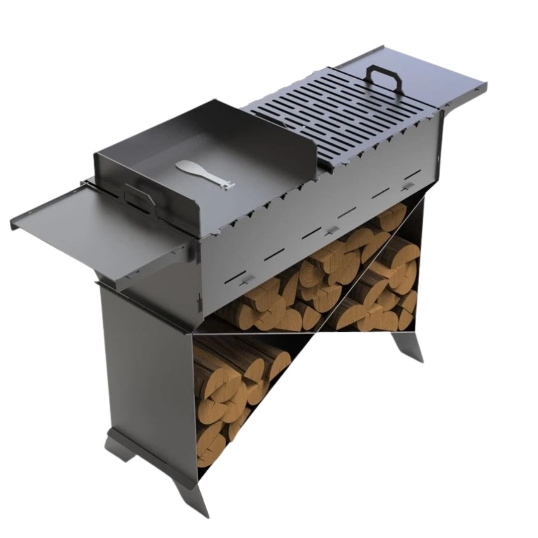 Мангал-гриль Carino Brazier X V1 Полоска разборной с грилем 1212х370х820 мм, металл 3 мм без покрытия