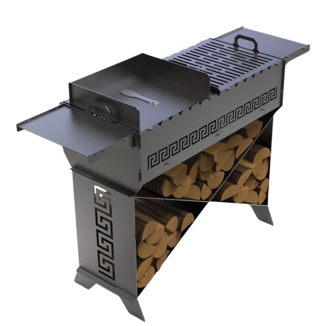 Мангал-гриль Carino Brazier X V1 Полоска разборной с грилем 1212х370х820 мм, металл 3 мм без покрытия