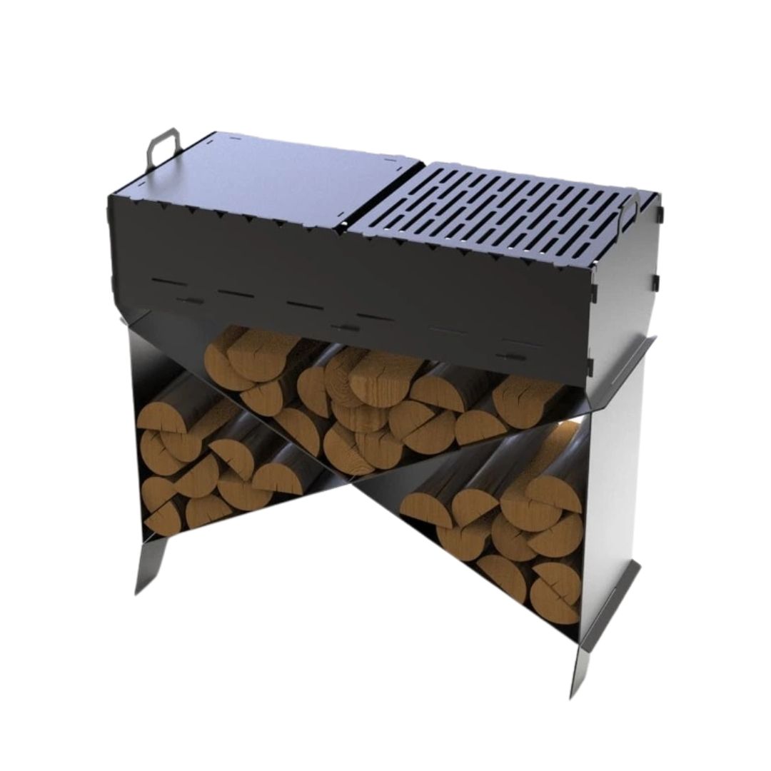 Мангал-гриль Carino Brazier X V1 Полоска разборной с грилем 1212х370х820 мм, металл 3 мм без покрытия