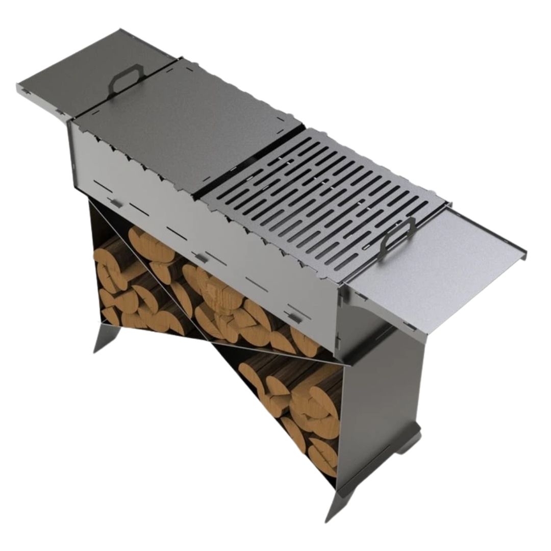 Мангал-гриль Carino Brazier X V1 Полоска разборной с грилем 1212х370х820 мм, металл 3 мм без покрытия