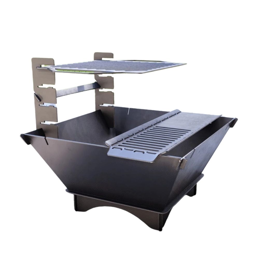 Чаша для очага Carino квадратная разборная V1 с решеткой гриль 800х750х680 мм, металл 3 мм без покрытия