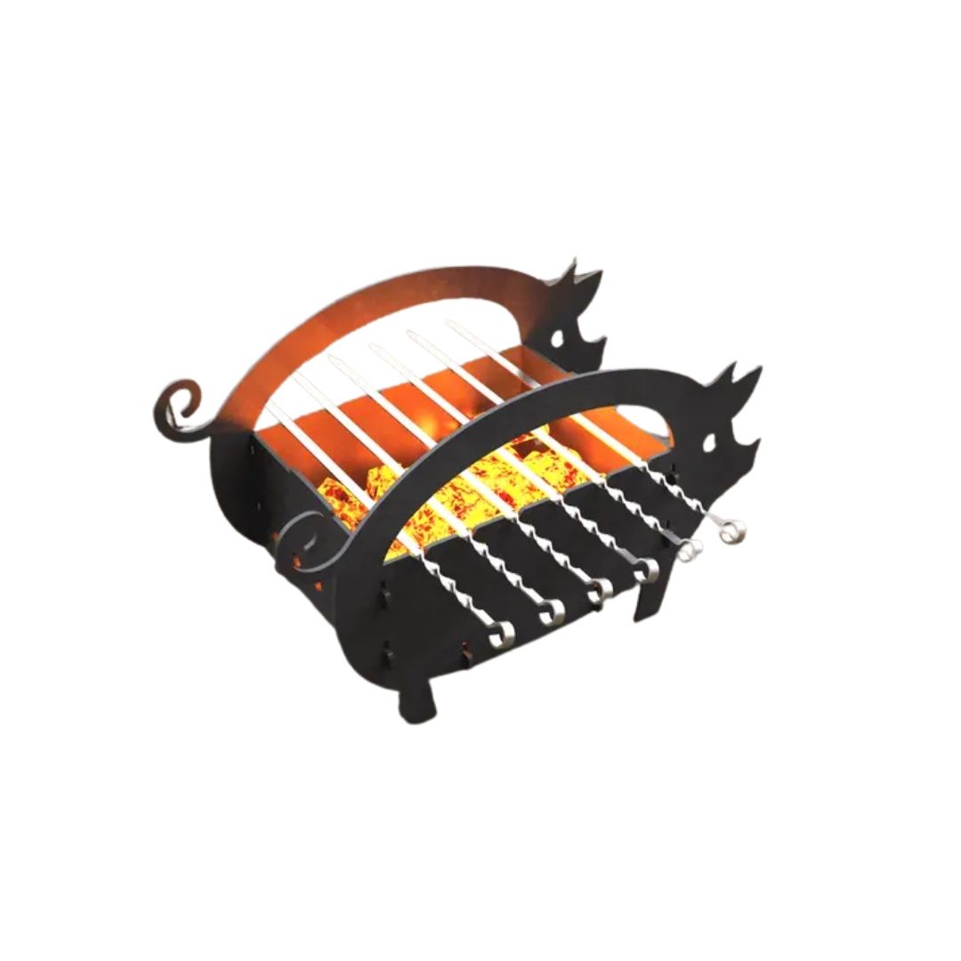 Мангал-гриль Carino Свинья малый разборный с грилем 540х273х330 мм, металл 3 мм без покрытия