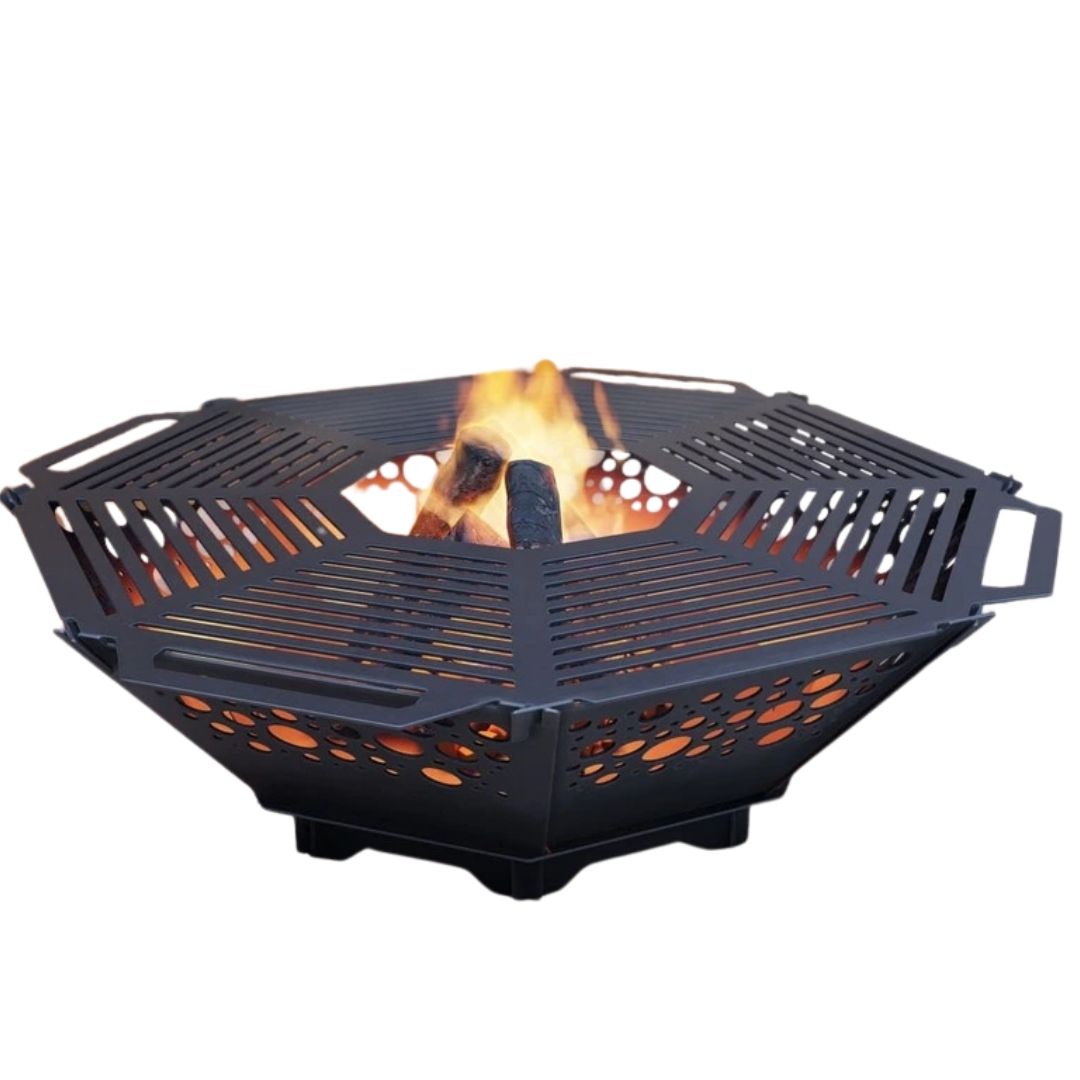 Чаша для костра Carino восмингранная разборная V5 с решеткой гриль 1040х1040х300 г, металл 3 мм без покрытия