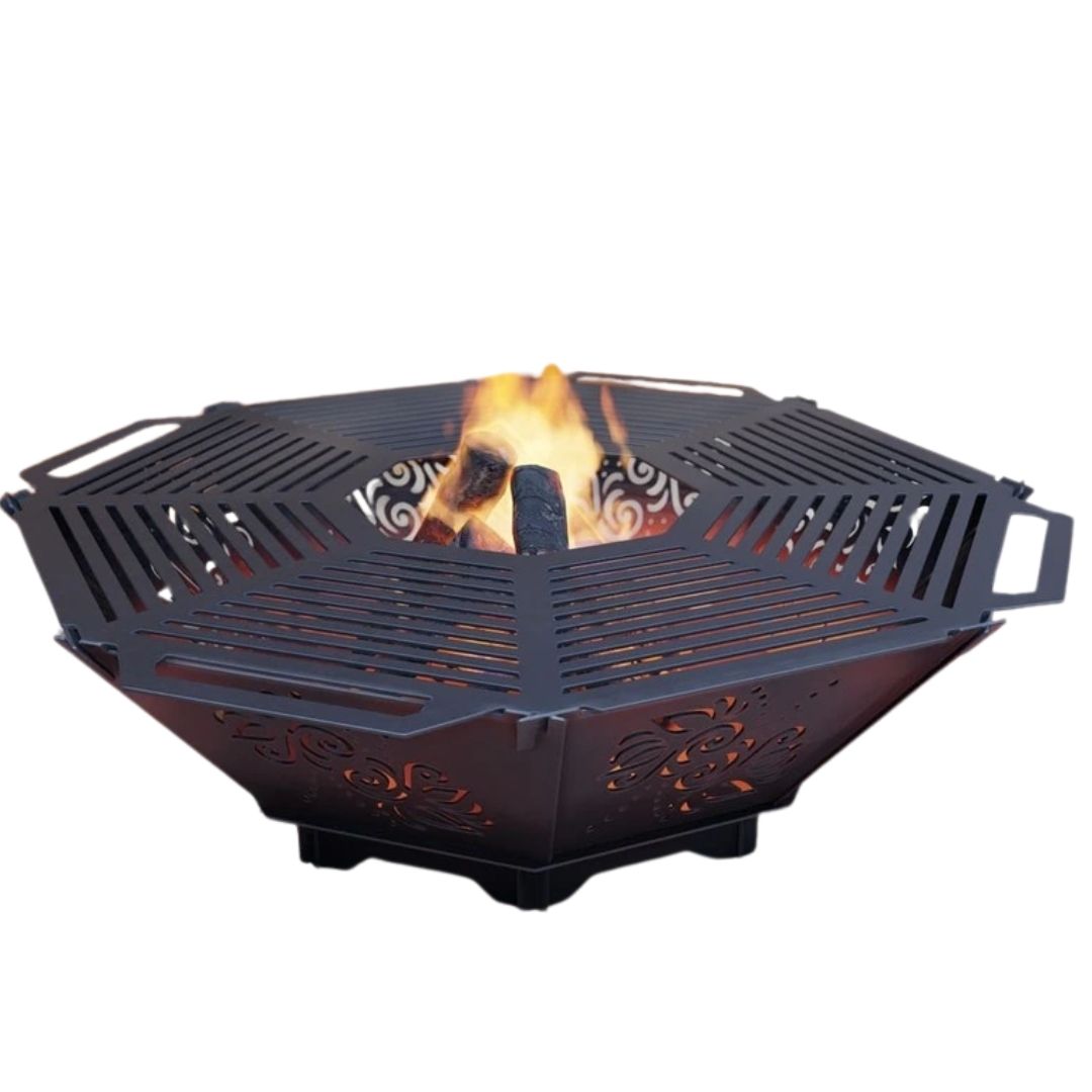 Чаша для костра Carino восмингранная разборная V4 с решеткой гриль 1040х1040х300 мм, металл 3 мм без покрытия