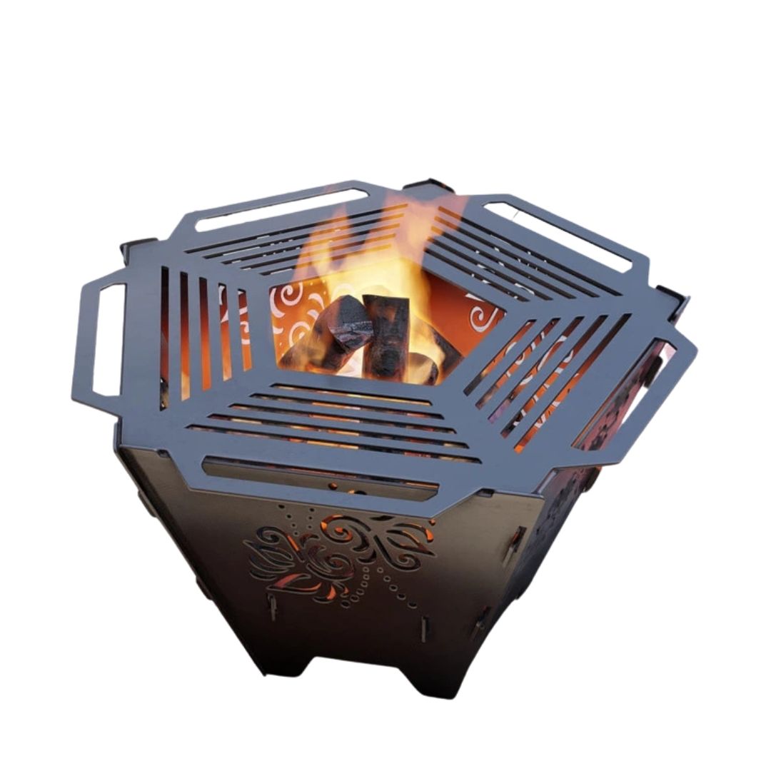 Чаша для очага Carino пятигранная разборная V5 с решеткой гриль 802х787х480 мм, металл 3 мм без покрытия